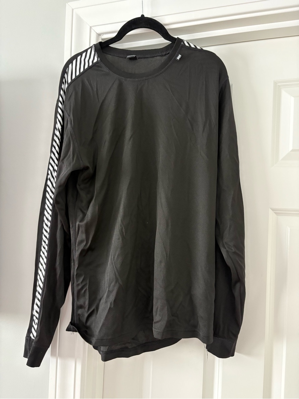 Helly Hansen Black Long-Sleeve Athletic Tee with White Stripe Accents